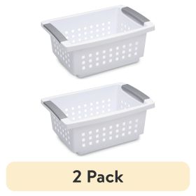 (2 pack) Sterilite Small Stacking Basket, Open Plastic Bin, Space Saving Organizers, White